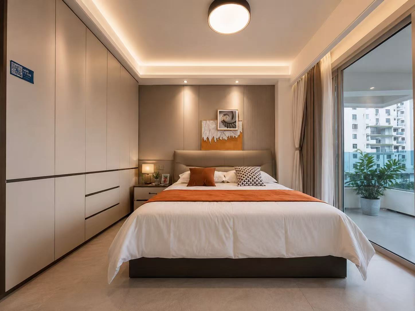 Queen bed beige